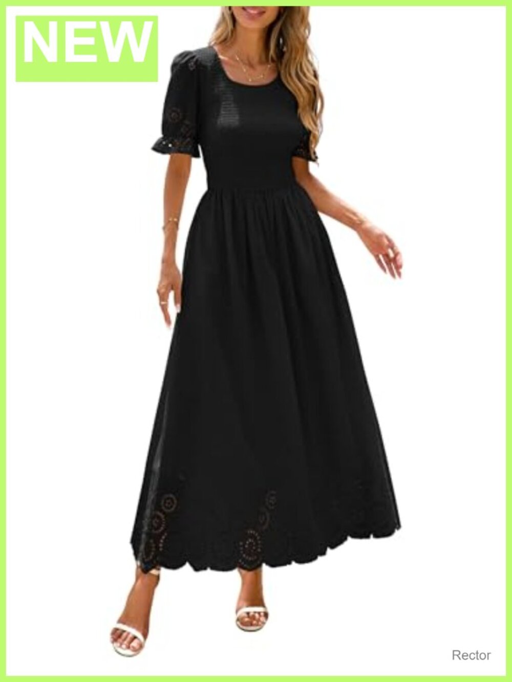 Women's Smocked Maxi Dress Eyelet Boho Summer Cotton Dress